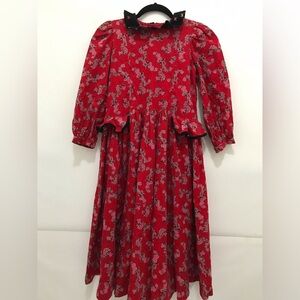 Vintage Mousefeathers Red Floral Long Sleeve Dress Girls Size 12